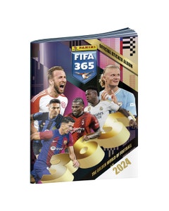 Colección de estampas FIFA 365 2024. Álbum pasta suave + 4 sobres + Caja con 50 sobres